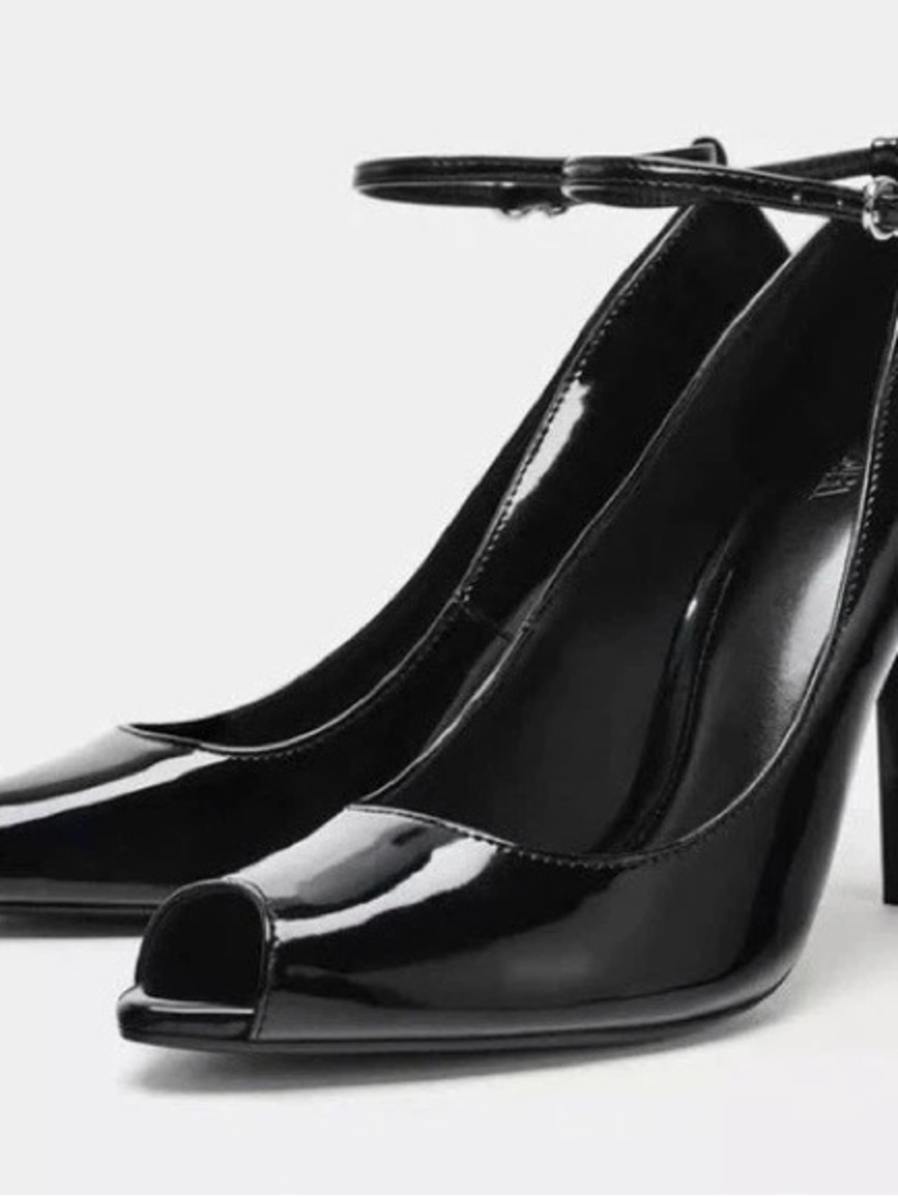 Zara Black Patent Peep-Toe Ankle-Strap Heels - Women